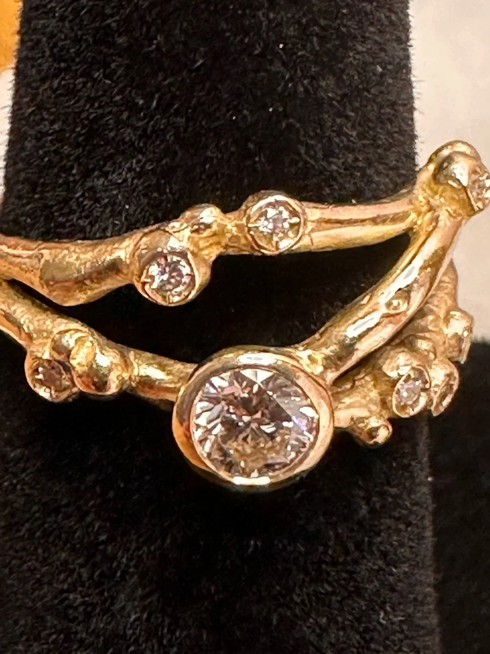 Kate Maller Encrusted 3 Branch Solitaire Ring| 14K Gold & Natural Diamonds| 4.5